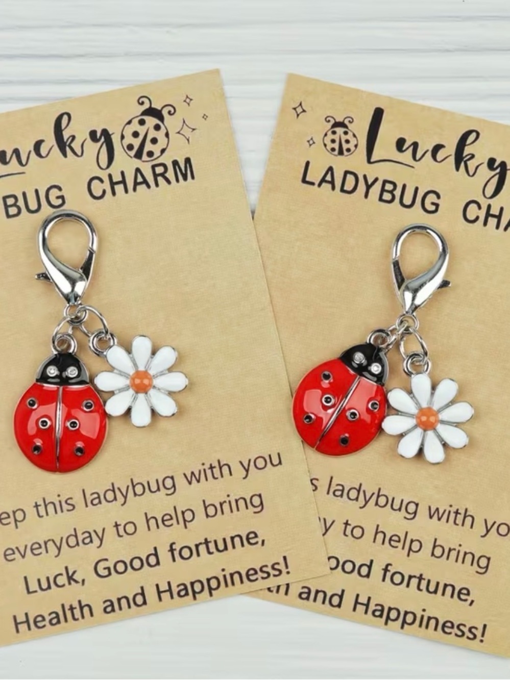 Lucky Ladybug Charm/Keychain/zipper pull. Gold tone. - Picture 3 of 4